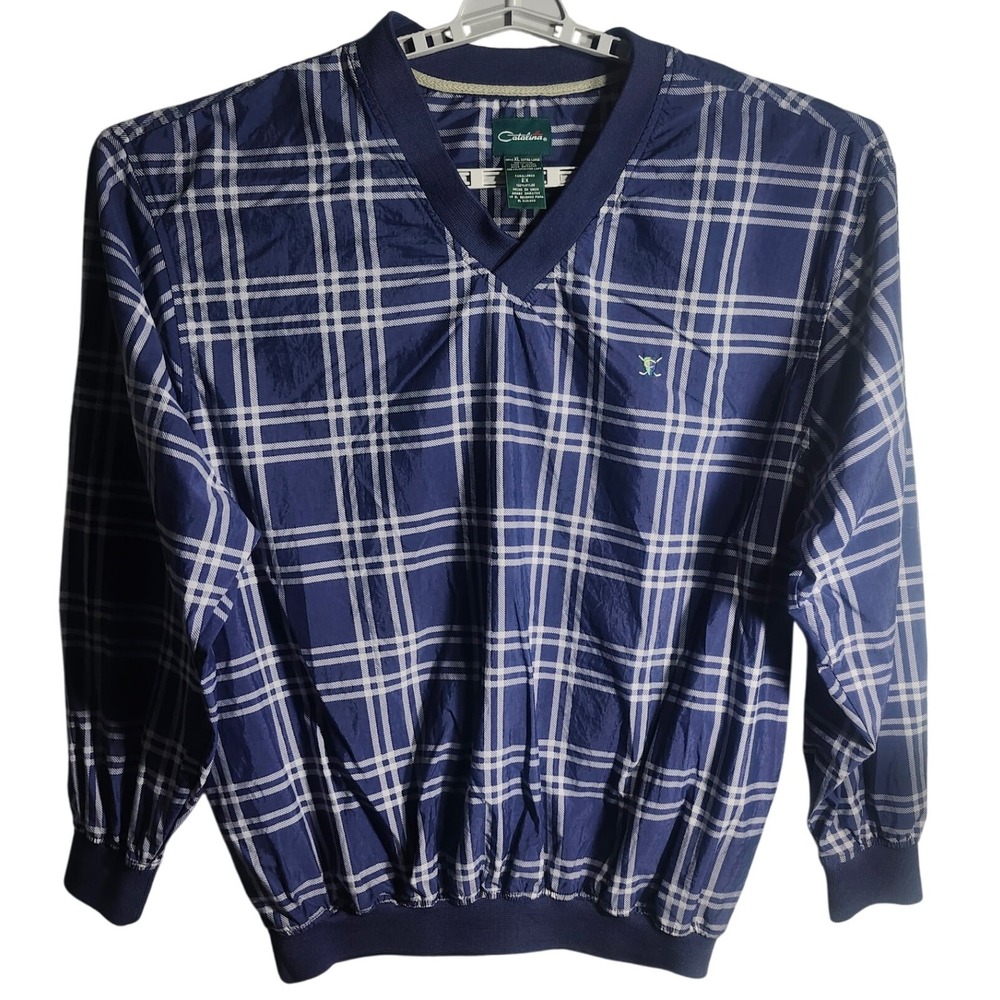 Catalina Men's XL Blue Plaid‎ Golf Pullover Windbreaker Jacket Layering